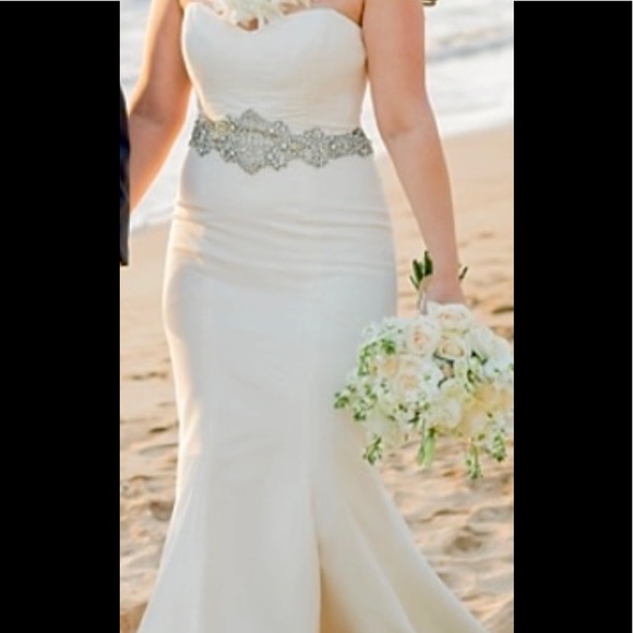 Nicole Miller Wedding Dress with sewn in crystal belt. Style is Dakota. - Picture 2 of 8